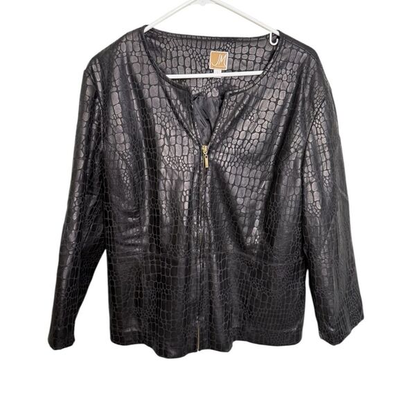 JM Collection Black Snakeskin Faux Leather Zip Jacket Stretch Size L City Chic - Picture 1 of 7
